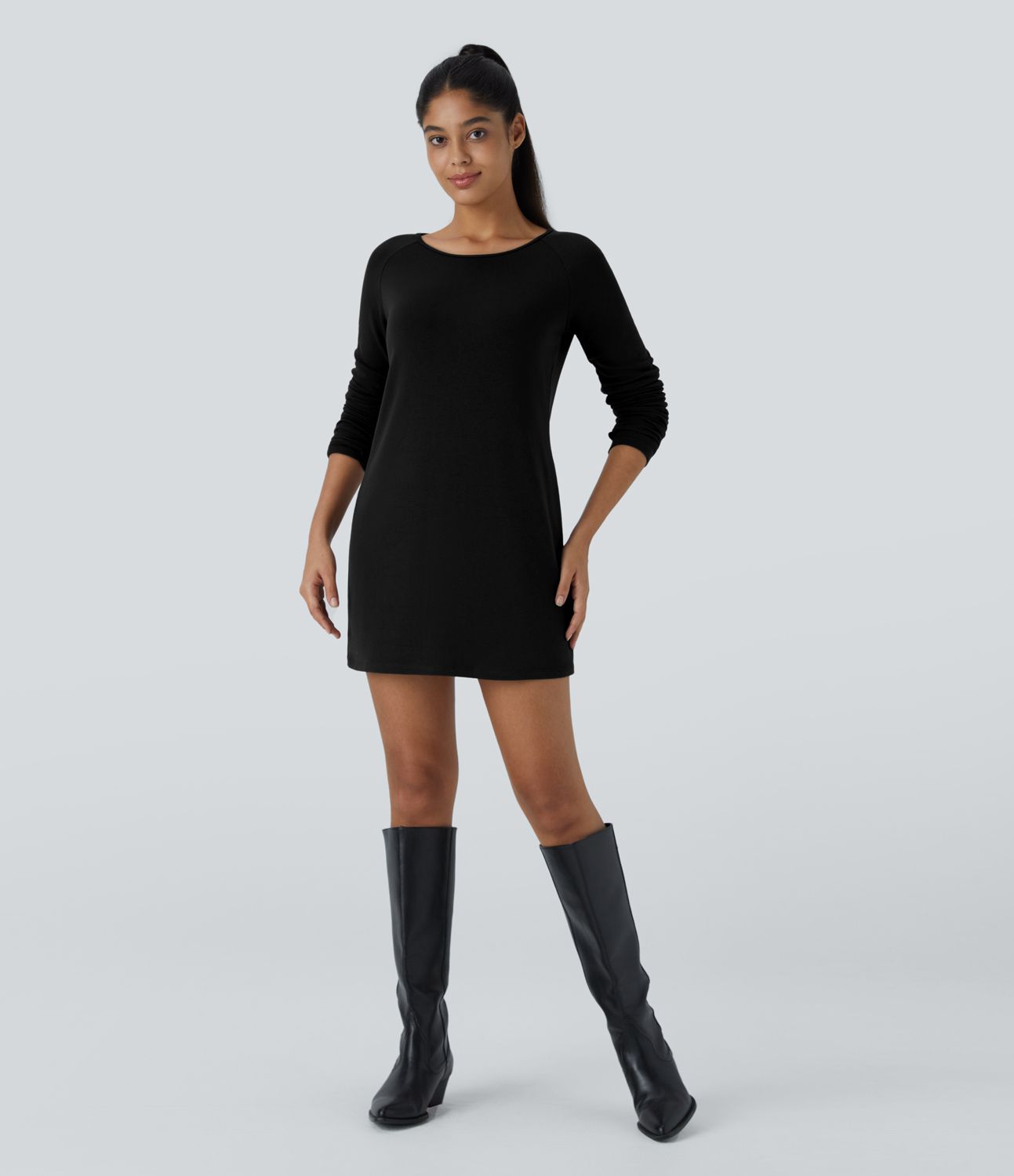 Robe décontractée thermique courte à manches raglan longues avec passe-pouces