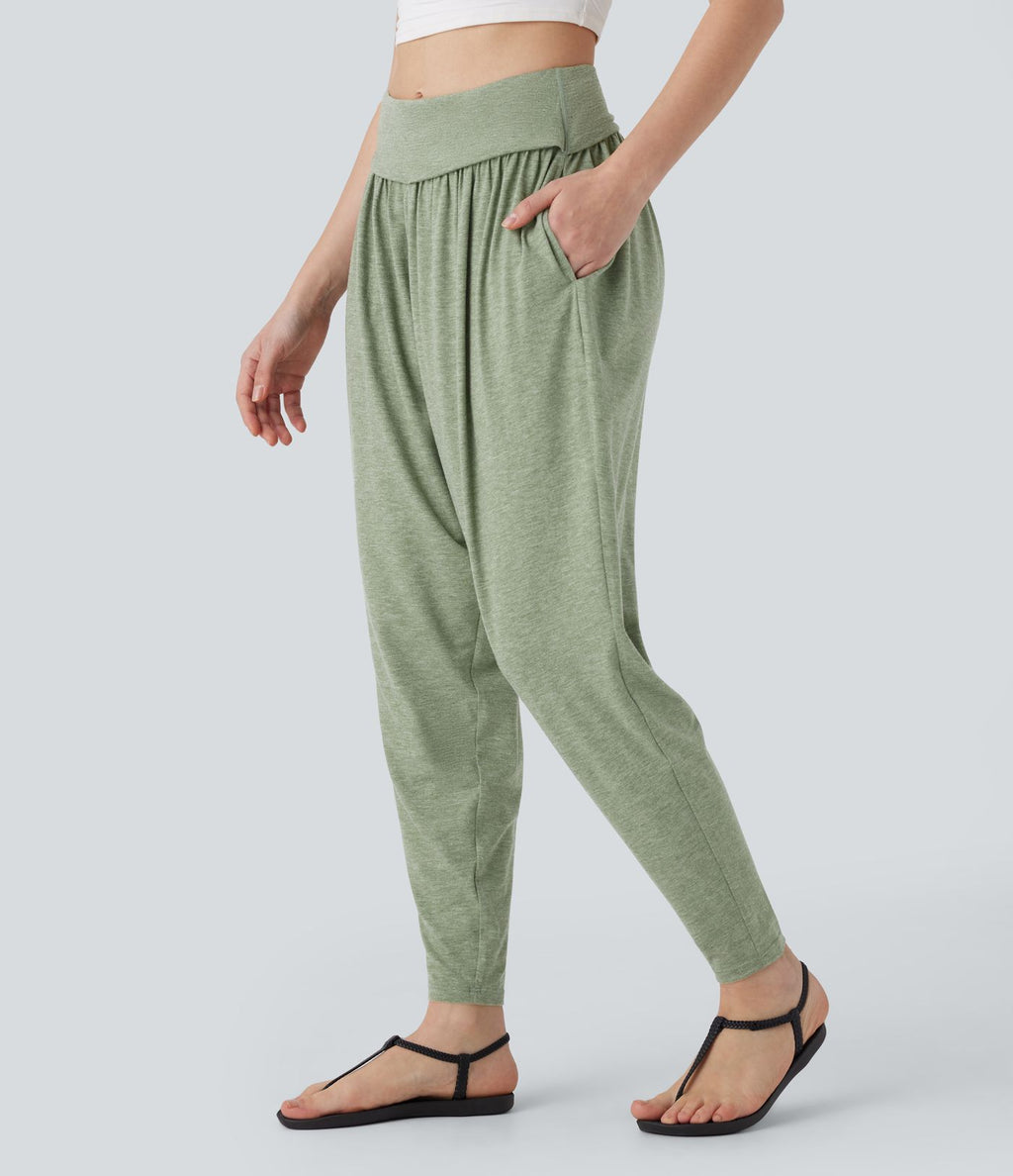 Pantalon sarouel taille haute à poches latérales, style resort