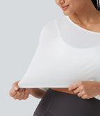 Haut de yoga court à une épaule, manches courtes, brassière intégrée, séchage rapide