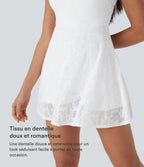 Robe-short 2-en-1 mini de danse active avec dos nu, détail torsadé, dentelle et poches-Easy Peasy