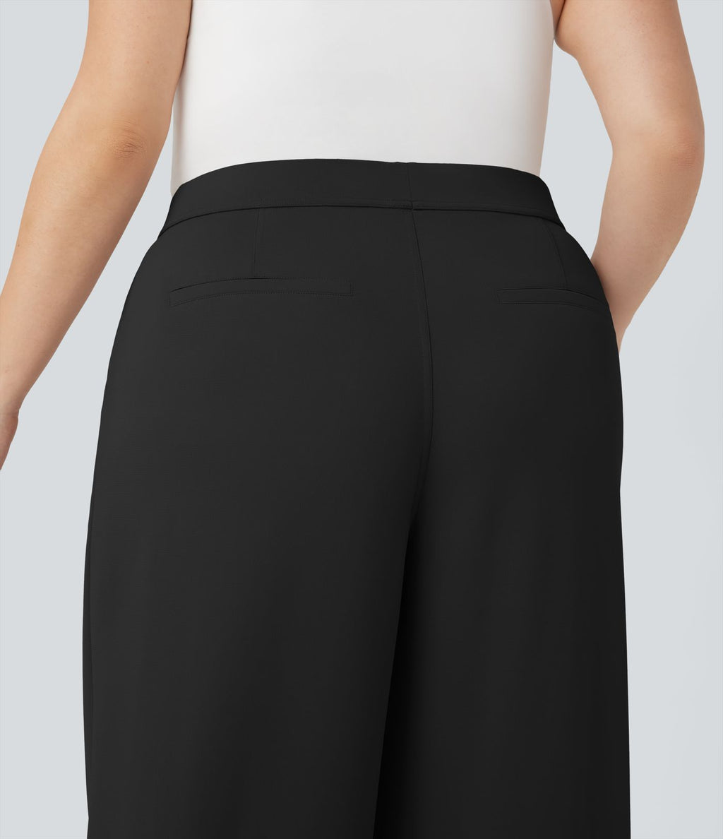 Pantalon tailleur grande taille Halara Flex™ crêpe taille haute jambe droite avec poches
