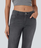 Jean bootcut délavé Halara Flex™ taille basse avec bouton, fermeture éclair et poches multiples