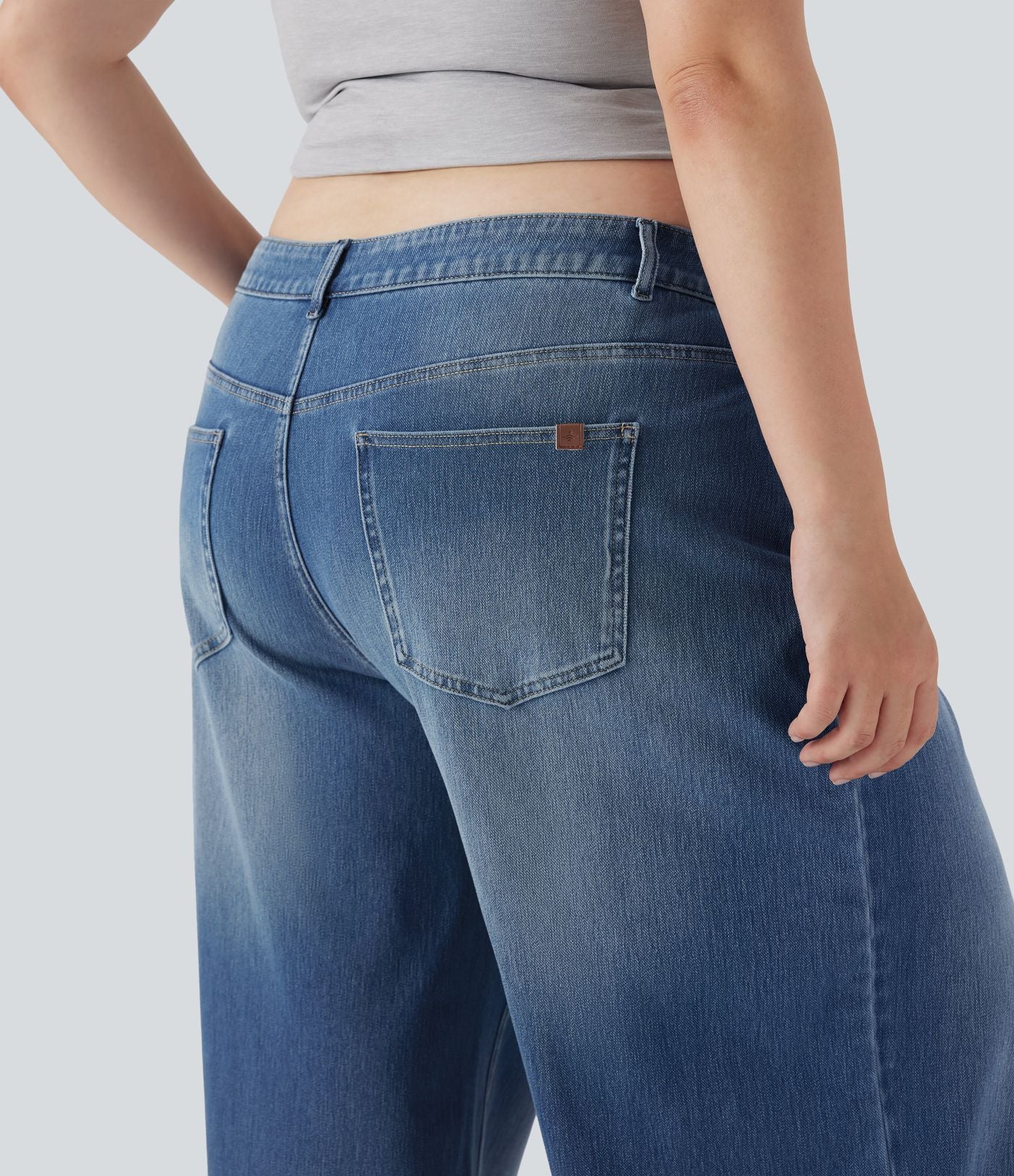 Jean décontracté grande taille Halara Flex™ asymétrique taille basse jambes larges effet délavé avec poches