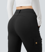 Pantalon cargo de randonnée ajusté polaire taille haute avec poches