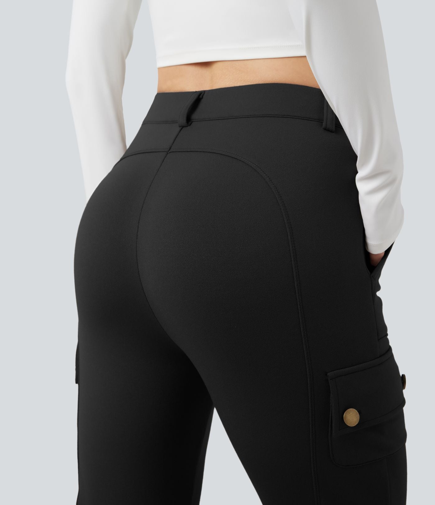 Pantalon cargo de randonnée ajusté polaire taille haute avec poches