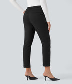 Pantalon coton 7/8 coupe ajustée taille mi-haute avec poches