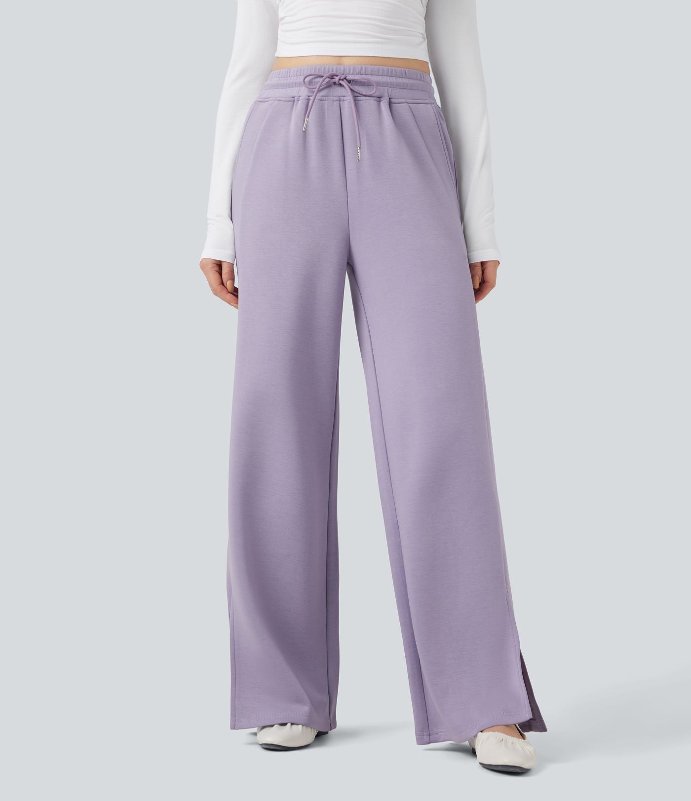 Pantalon décontracté taille haute avec cordon de serrage et poches