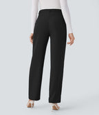 Pantalon tailleur droit à taille haute avec poches latérales