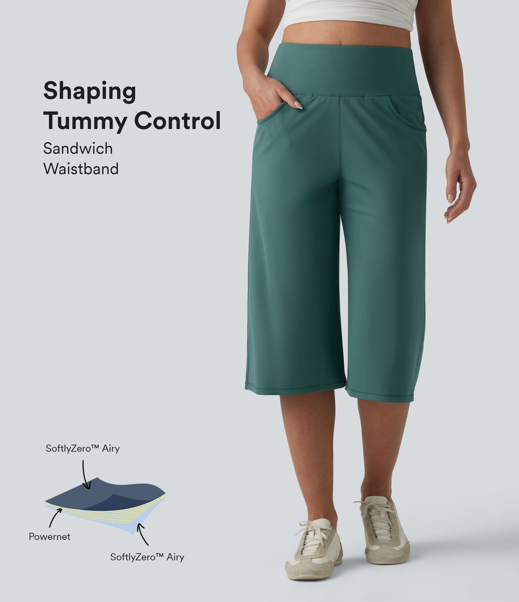 Pantalon corsaire ample SoftlyZero™ Airy effet frais InstantCool taille haute gainant avec poches