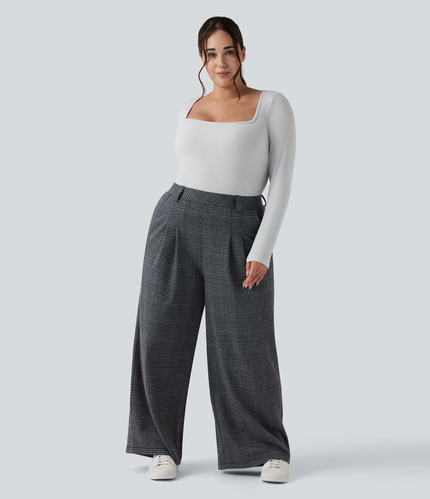 Body grande taille maille côtelée col carré manches longues ajusté