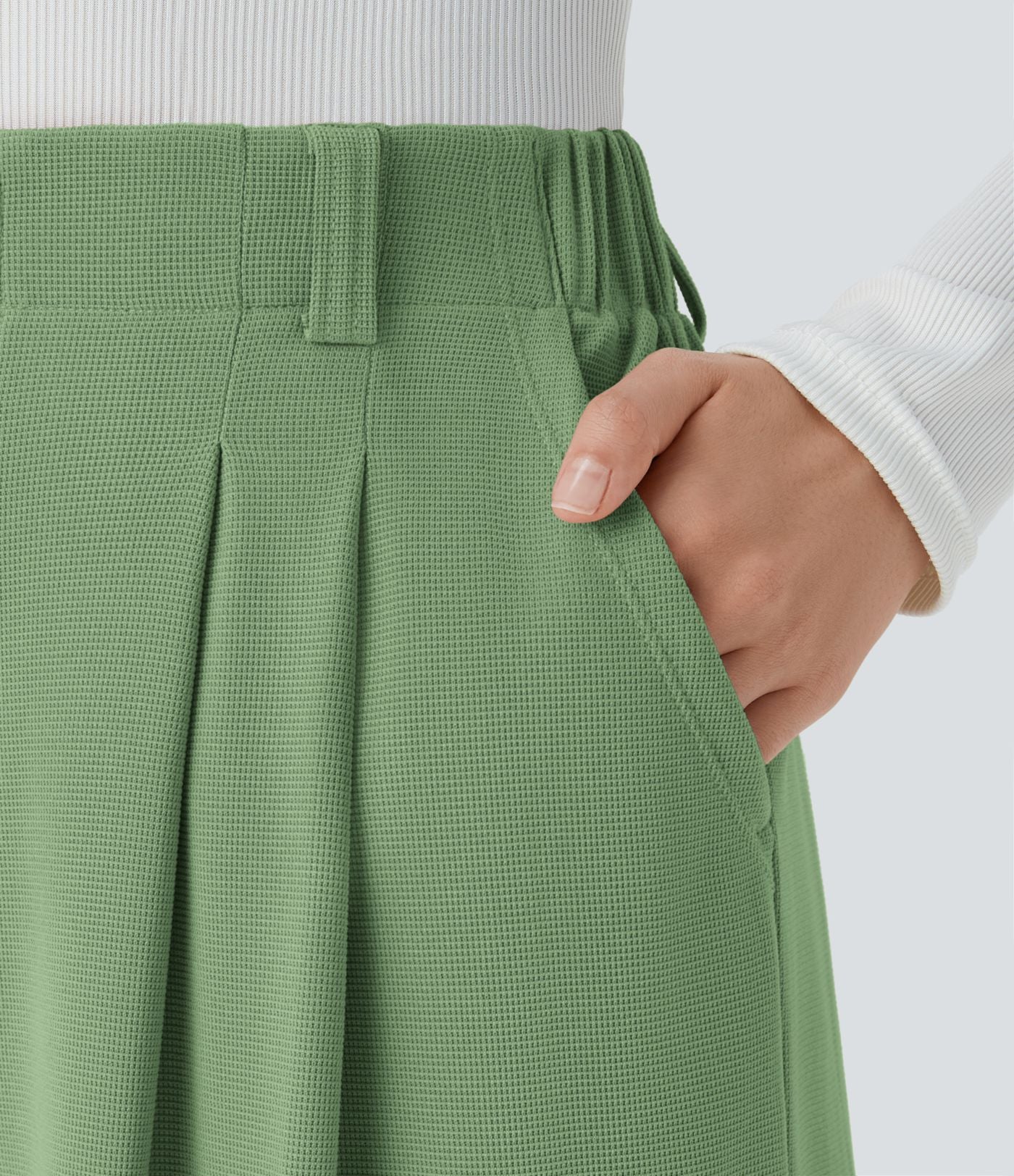Halara Flex™ Pantalon Tailleur Large Fluide Gaufré Taille Haute Poches Latérales