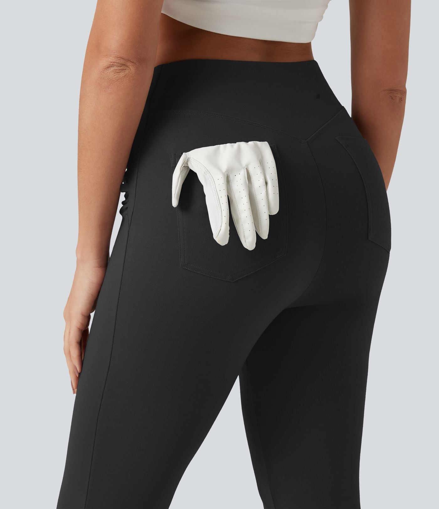 Pantalon de golf flare taille haute froncé avec poches et porte-tees