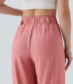 Pantalon large fluide effet lin taille moyenne avec poches