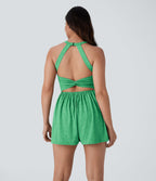 Combishort de villégiature 2-en-1 à dos nu, design torsadé, poches latérales - Édition Easy Peasy