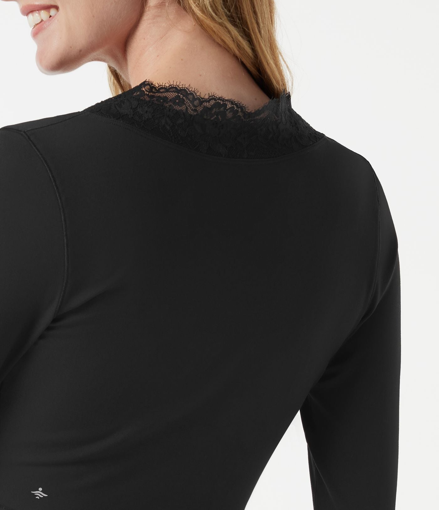 Haut yoga crop top SoftlyZero™ Plush à manches longues avec passe-pouces, nœud devant et dentelle contrastée