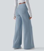 Pantalon décontracté ample taille haute avec poches