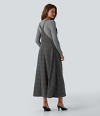 Robe chasuble travail midi pied-de-poule carreaux avec poches