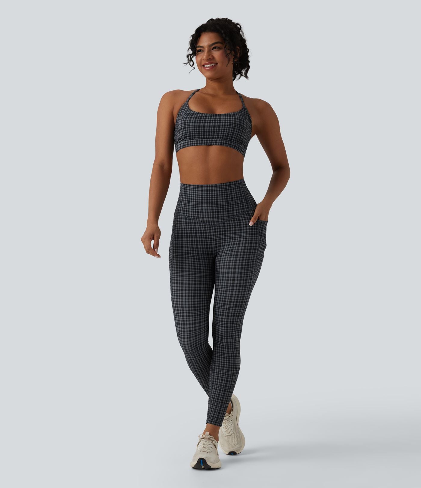 Legging de running Halara UltraSculpt™ gainant taille haute imprimé à carreaux avec poches