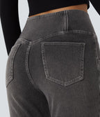 Halara Flex™ Jean Évasé à Taille Haute avec Poche Crossover Tissu Élastique Lavé
