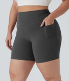 Short cycliste 17,5 cm d'entraînement gainant galbant taille haute grande taille avec effet scrunch et poches Halara UltraSculpt™