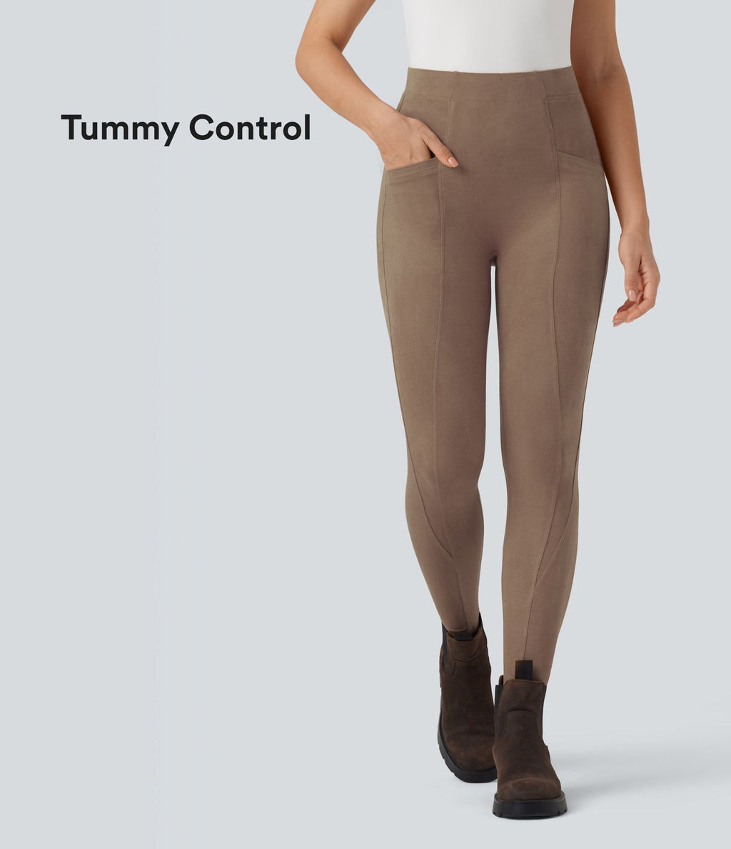 Legging décontracté 7/8 effet daim taille haute gainant avec poches