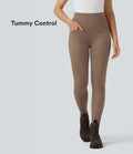 Legging décontracté 7/8 effet daim taille haute gainant avec poches