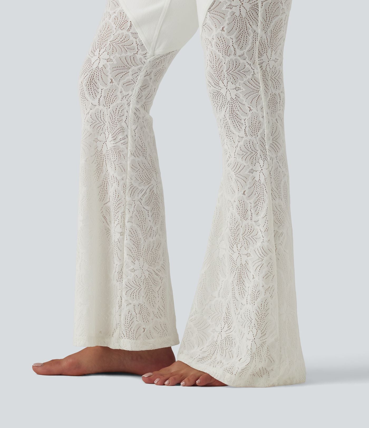 Halara Flex™ Jean évasé casual taille haute ventre plat croisé dentelle contrastée avec poches