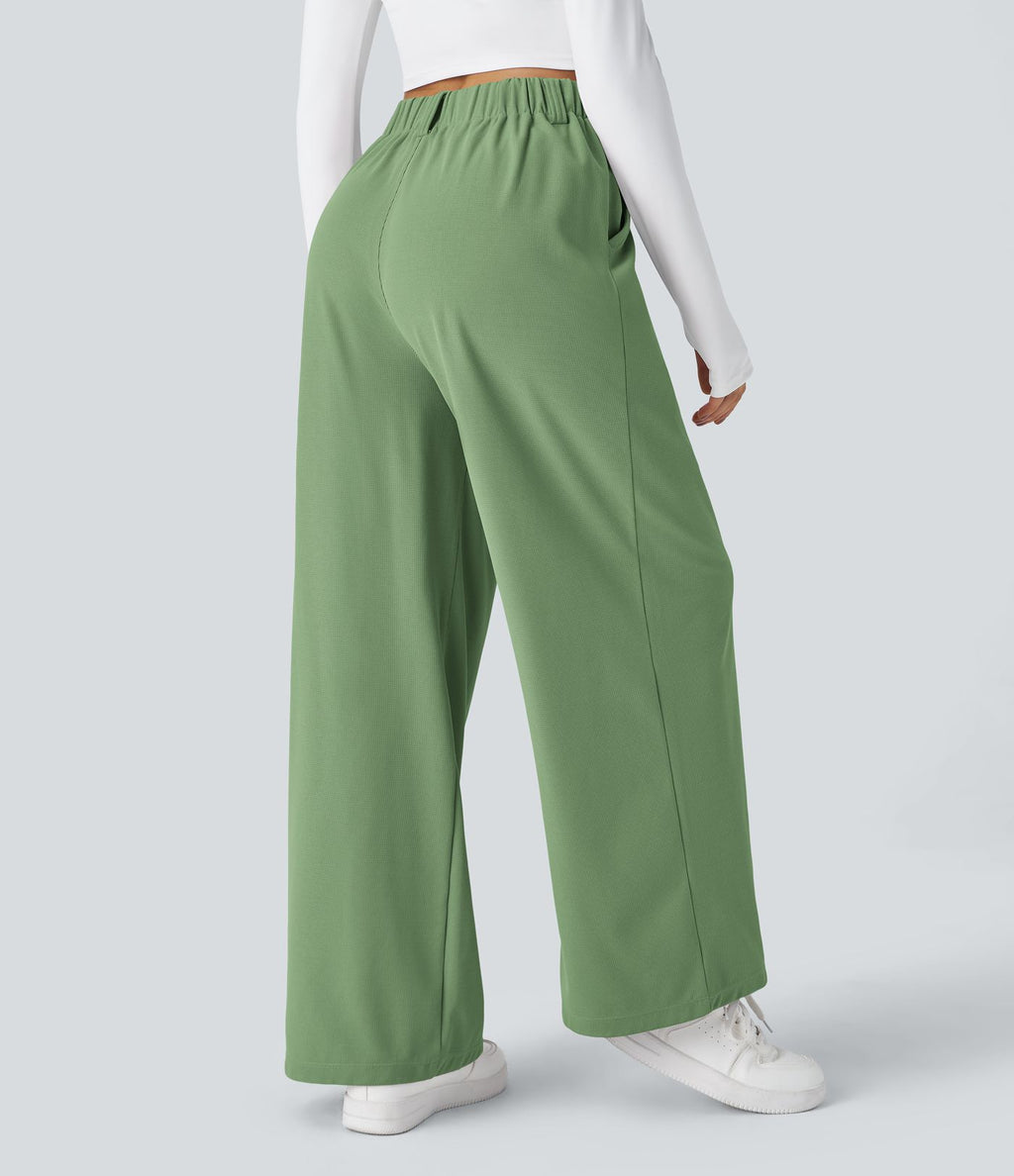 Halara Flex™ Pantalon Tailleur Large Fluide Gaufré Taille Haute Poches Latérales
