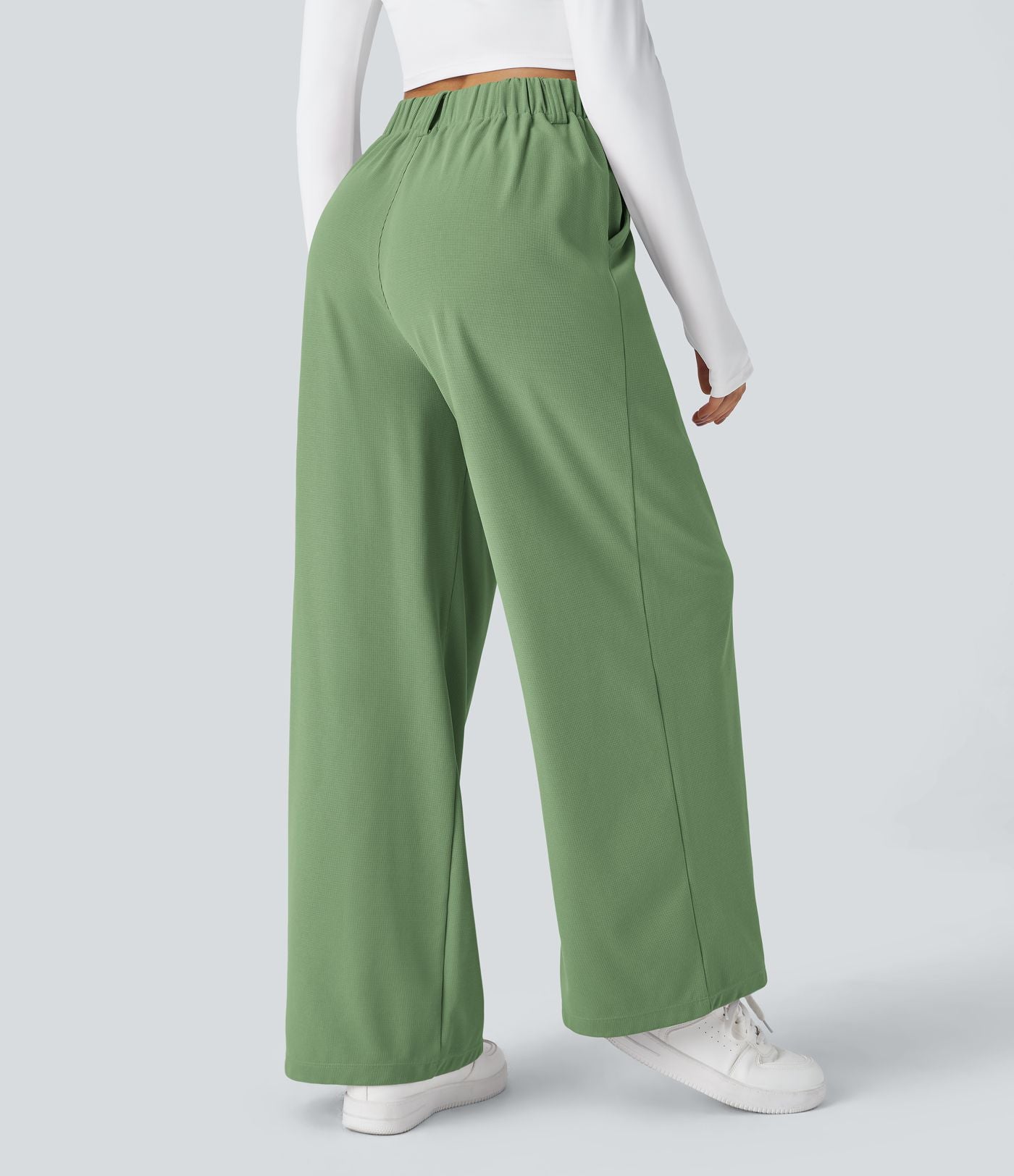 Pantalon Tailleur Large Fluide Halara Flex™ Gaufré Taille Haute Poches Latérales