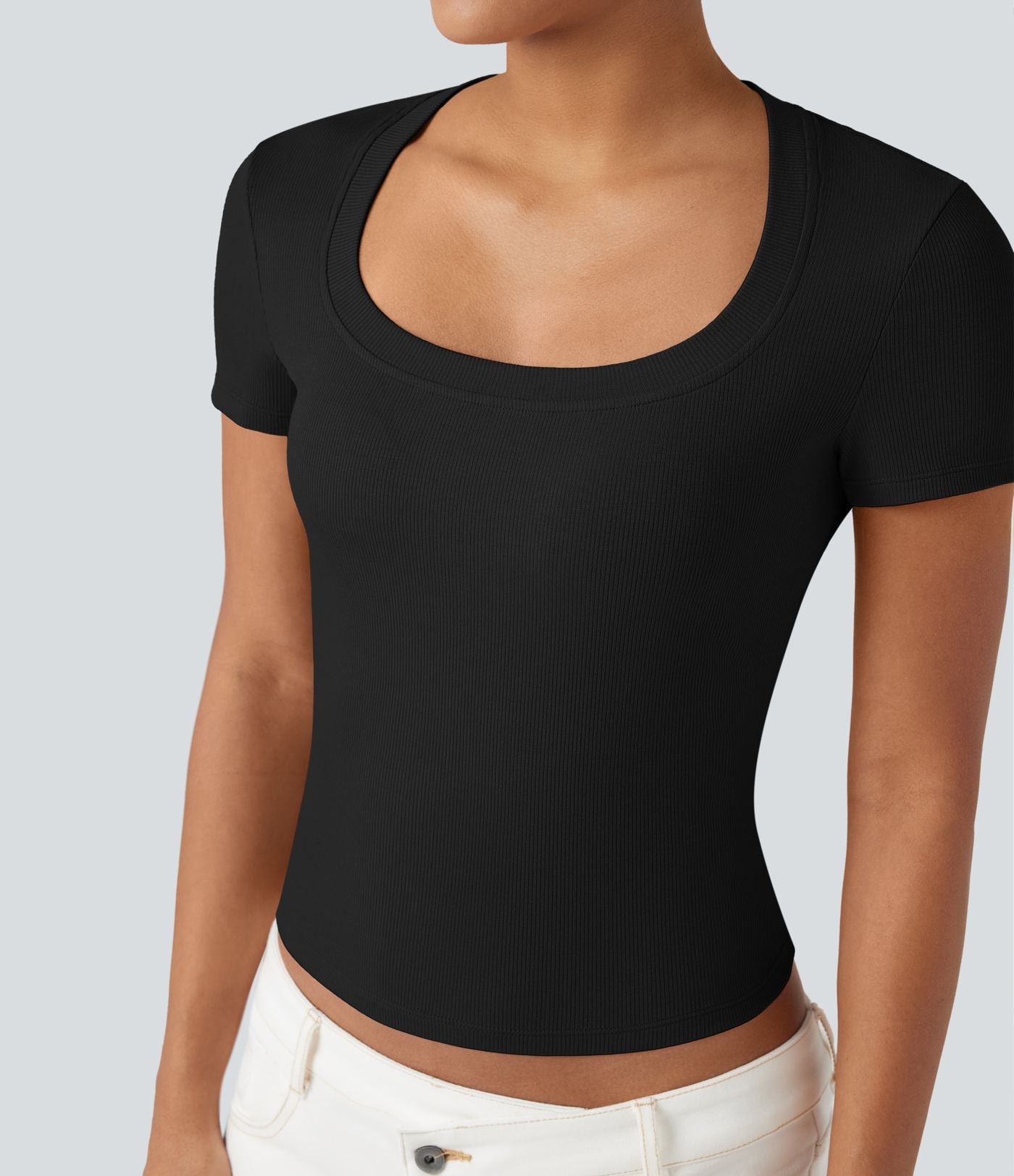 T-shirt décontracté maille côtelée manches courtes