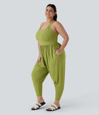 Combinaison sarouel dos nu torsadée grande taille avec poche latérale - Édition facile à enfiler