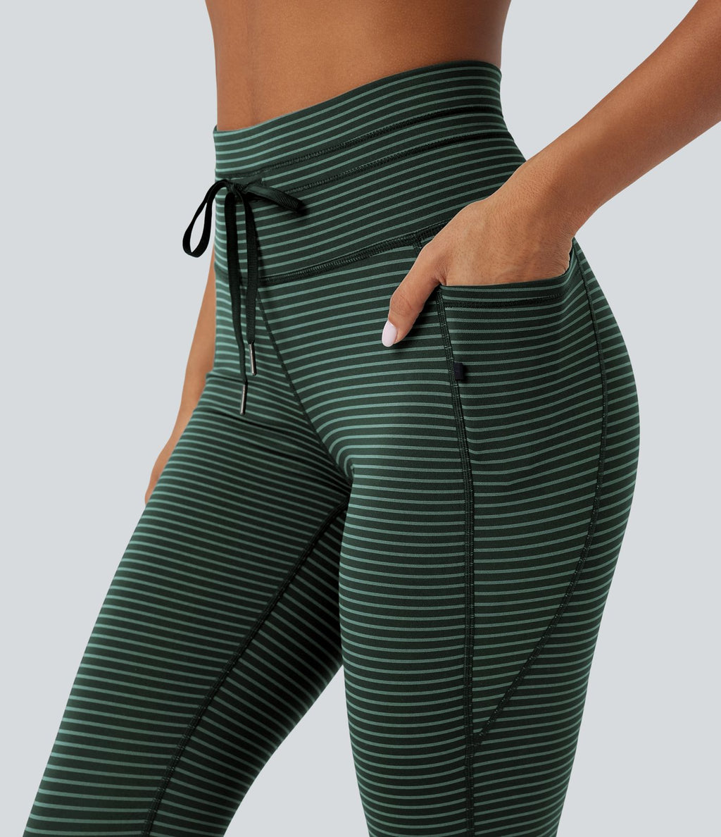 Legging de yoga rayé taille haute avec cordon de serrage et poches