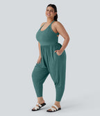 Combinaison sarouel dos nu torsadée grande taille avec poche latérale - Édition facile à enfiler