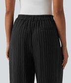 Pantalon bureau taille haute rayé, coupe ample avec poches