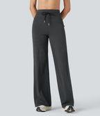 Pantalon de yoga droit taille haute à cordon rayé avec poches