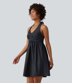 Robe resort dos-nu dos nu à smocks aspect jean avec poches