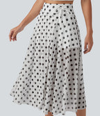 Jupe-short midi fluide évasée taille haute style vacances en mesh à pois avec cordon de serrage et poches