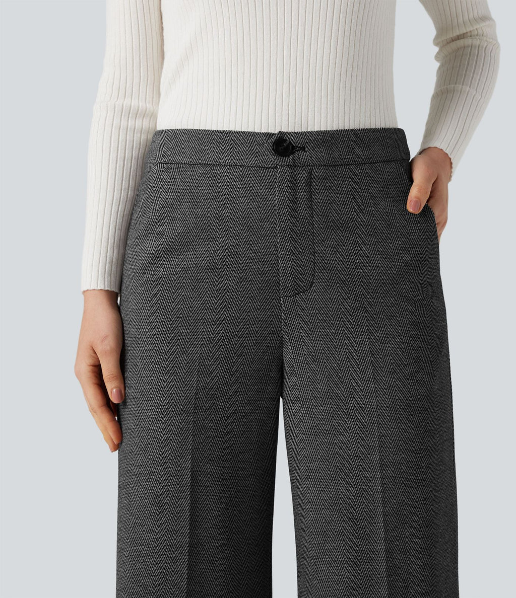 Pantalon tailleur large chevrons taille haute avec poches