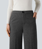 Pantalon tailleur large chevrons taille haute avec poches