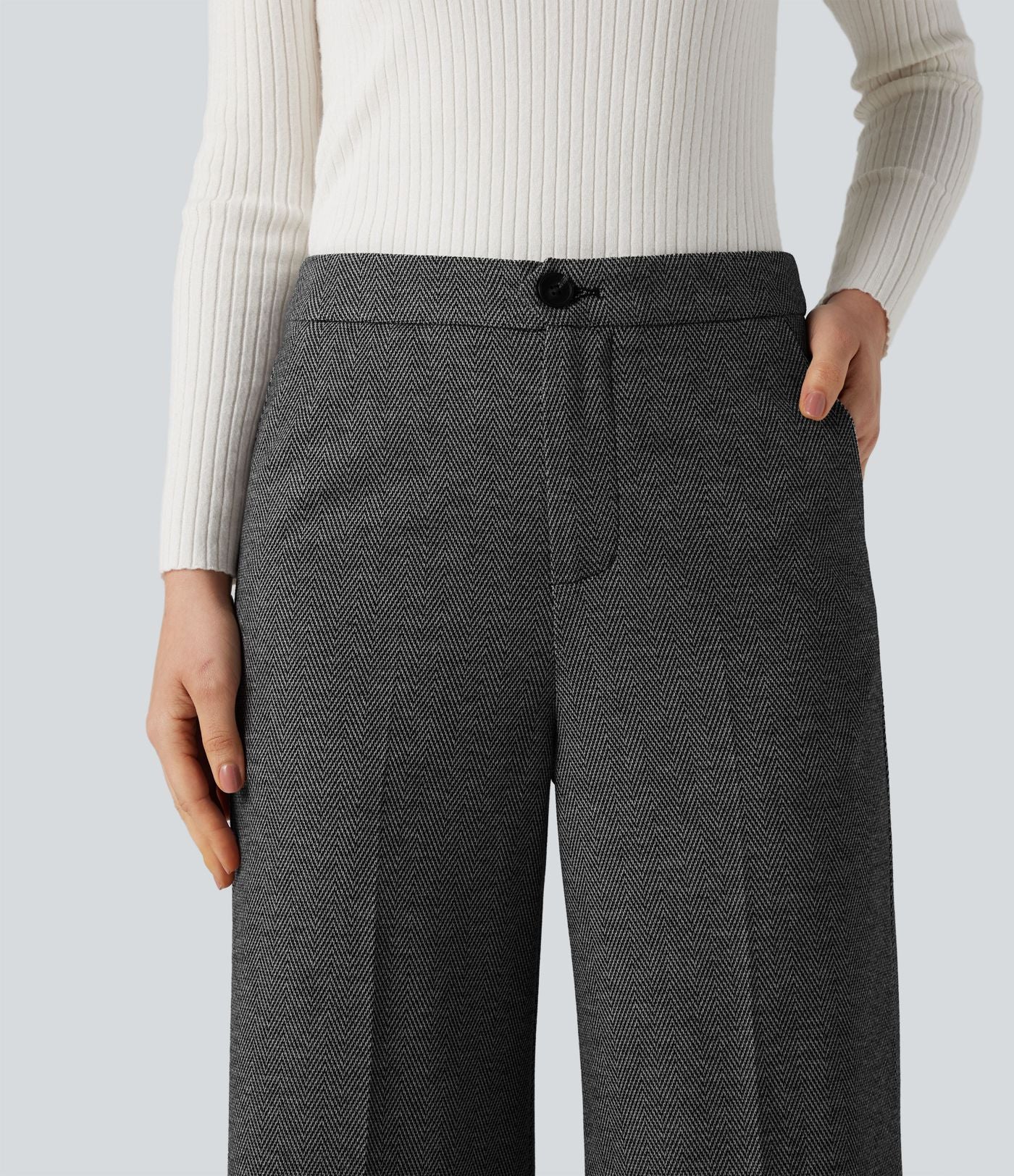 Pantalon tailleur large chevrons taille haute avec poches