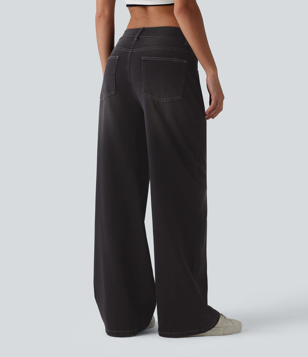 Jean Halara Flex™ mi-taille large ample délavé décontracté avec poches