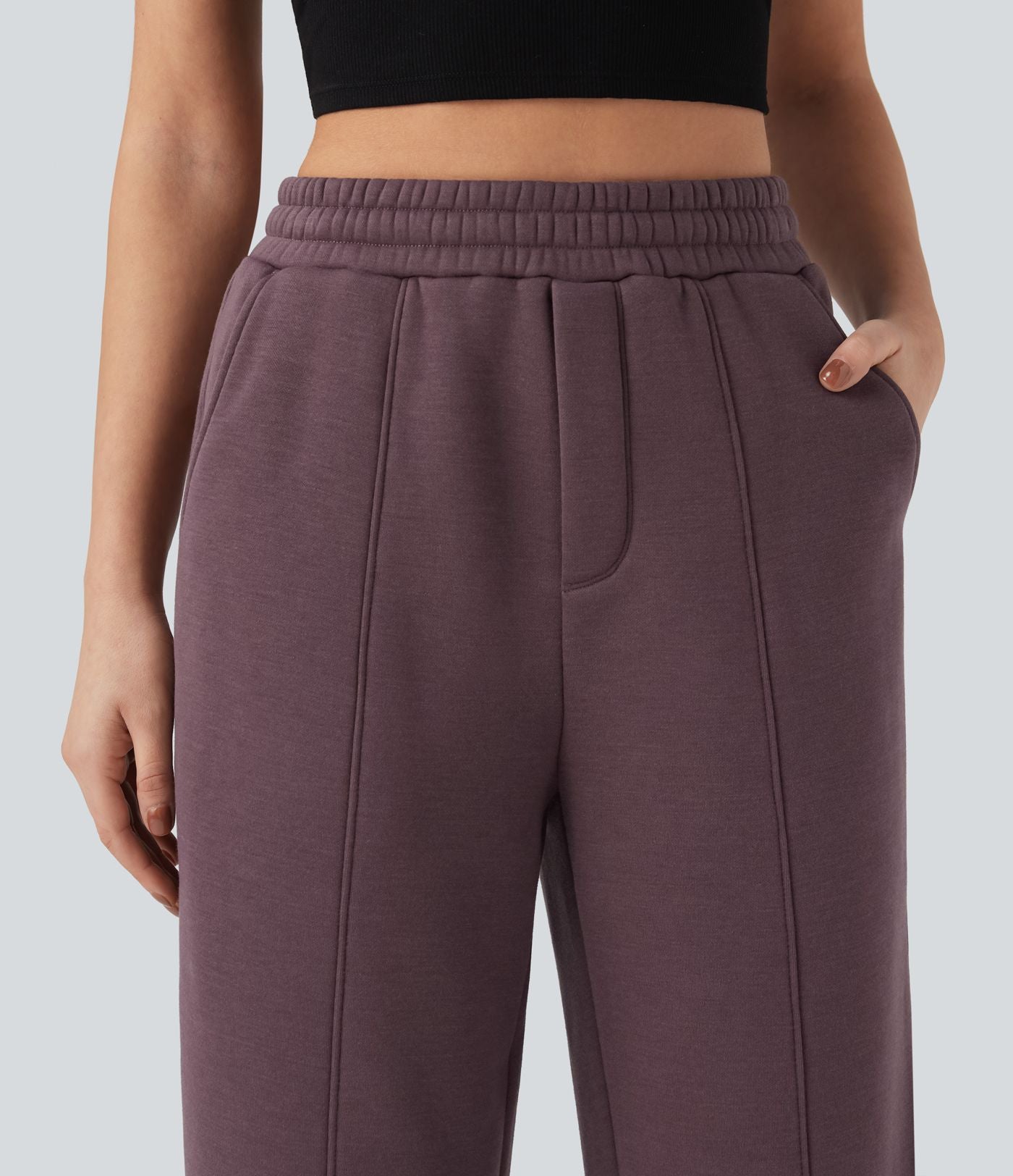Pantalon jogging droit en coton molleton taille haute avec cordon et poches
