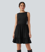 Robe mini col bateau dos échancré avec nœud
