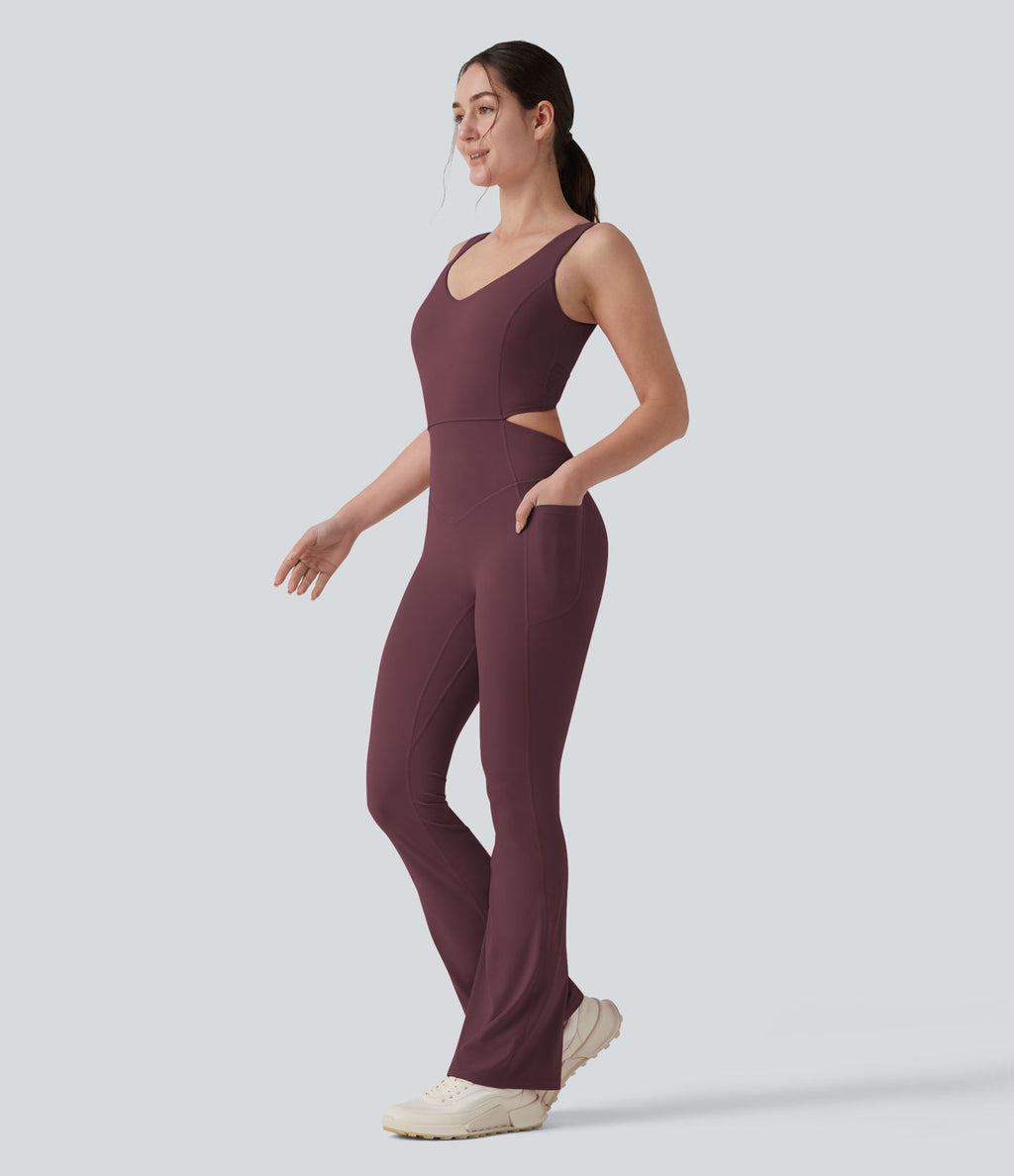 Combinaison d'entraînement Halara UltraSculpt™ évasée dos nu croisé gainante galbante avec fronces et coussinets fixes avec poches - Easy Peasy