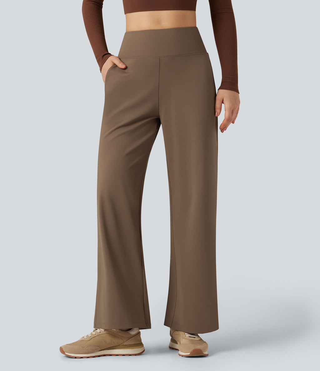 Pantalon de yoga large gainant taille haute avec poches