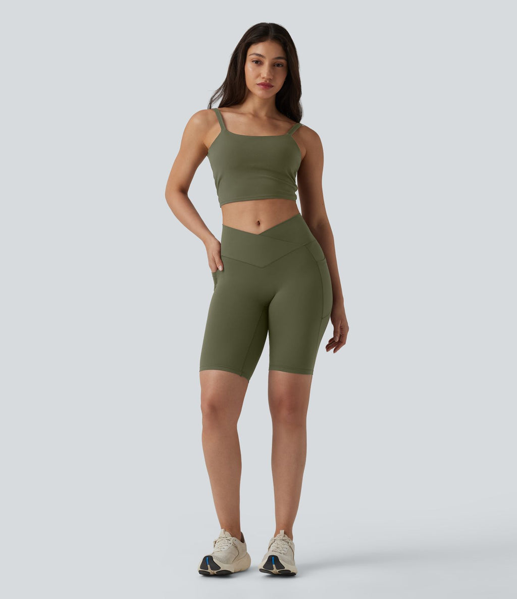 SoftlyZero™ Short cycliste de yoga croisé taille haute 23 cm avec poches - UPF50+