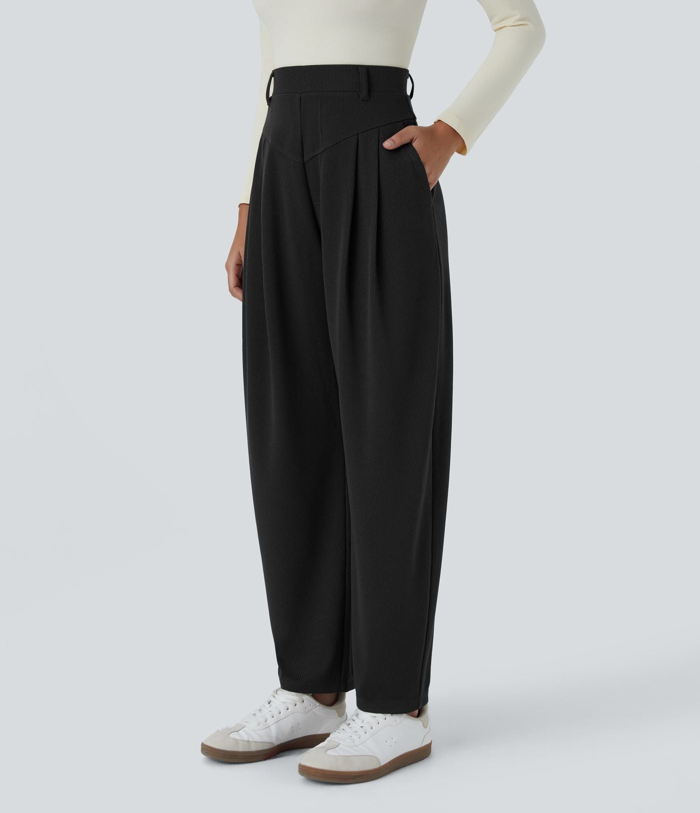 Pantalon de travail Halara Flex™ barrel côtelé, taille haute, avec poches