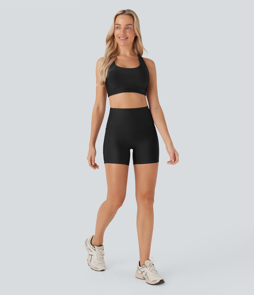 Short cycliste 12,5 cm de course gainant taille haute brillant avec poches