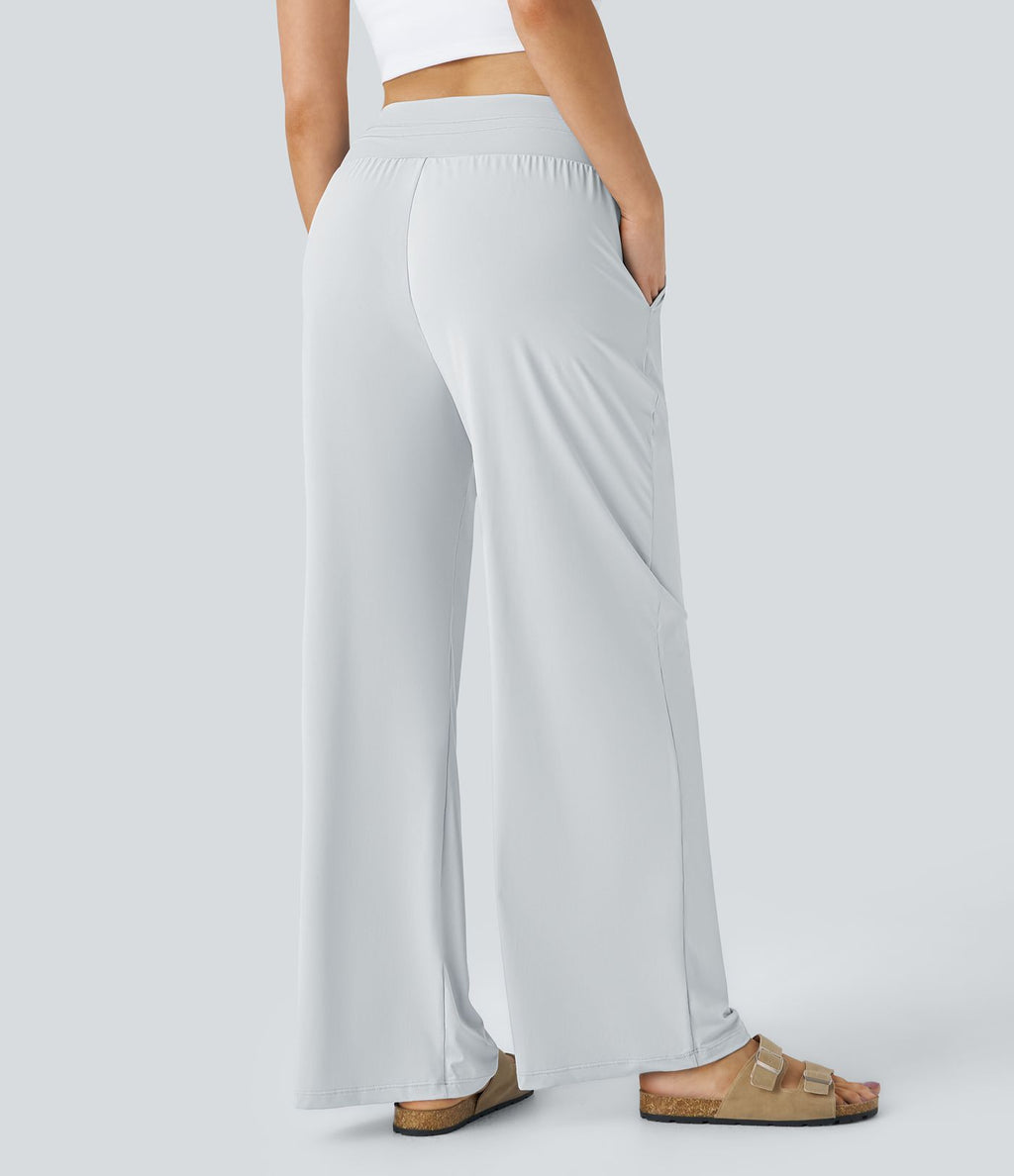 Pantalon large décontracté taille haute cordon de serrage poches latérales effet frais InstantCool