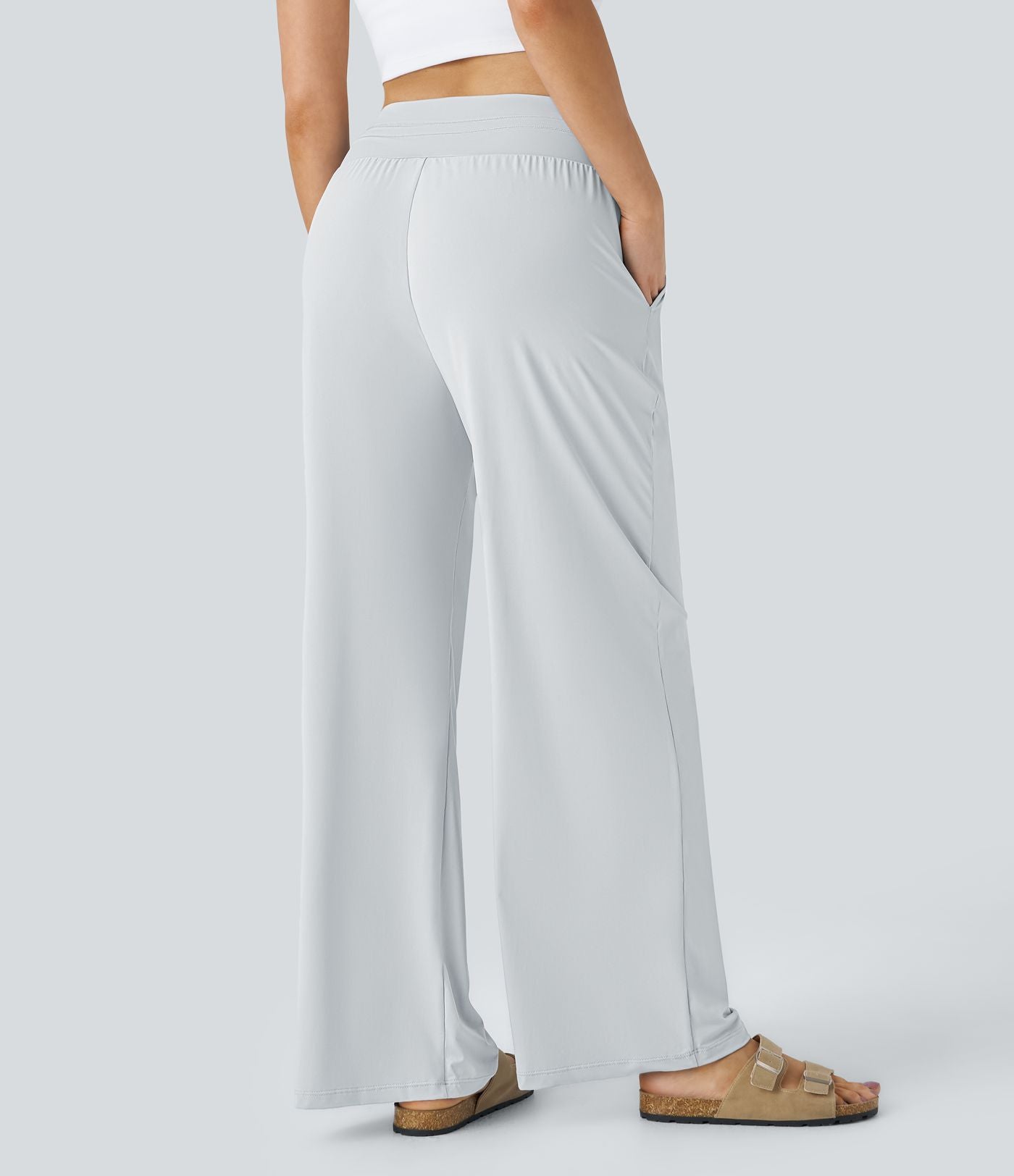 Pantalon large décontracté taille haute cordon de serrage poches latérales effet frais InstantCool